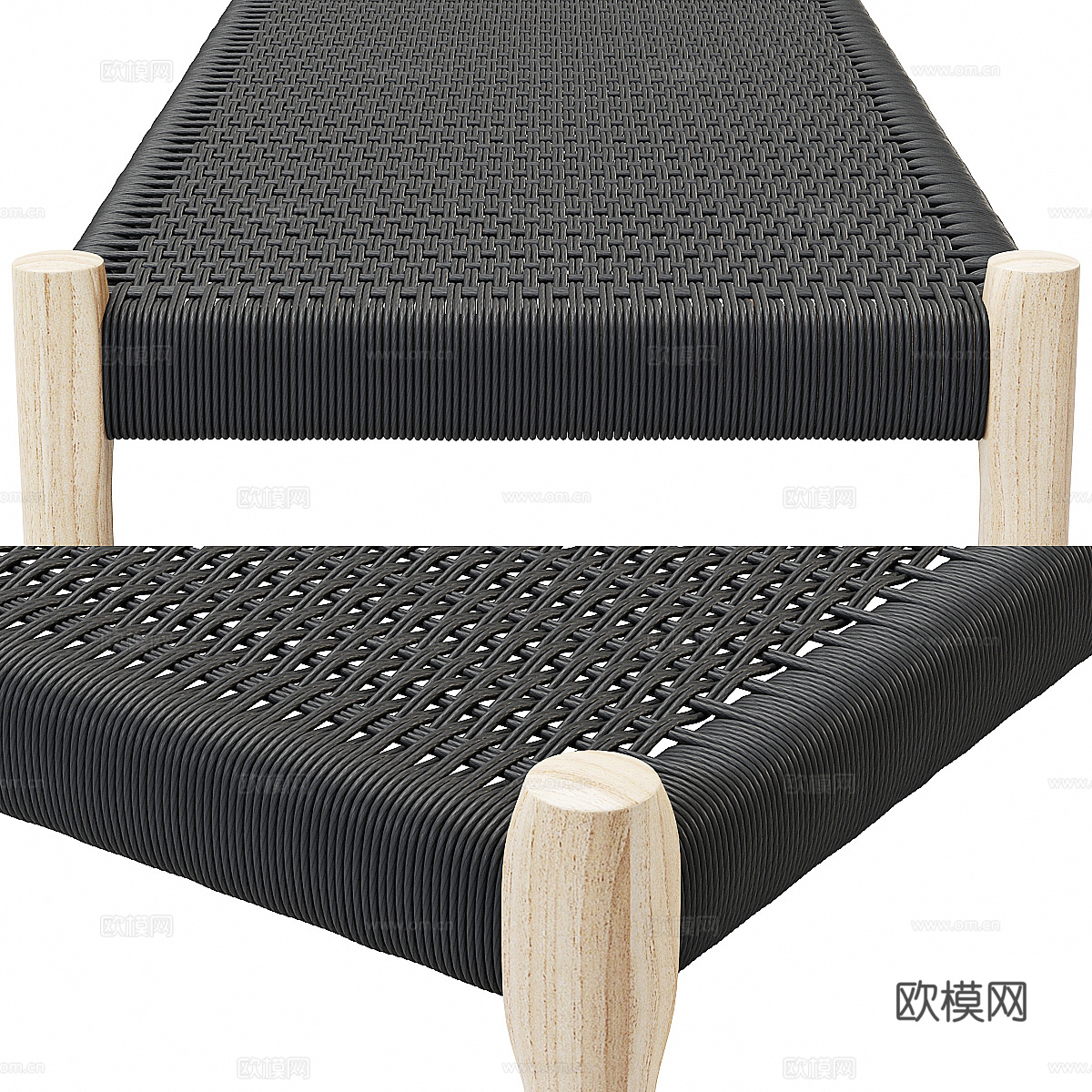 新中式藤编木质长凳3d模型