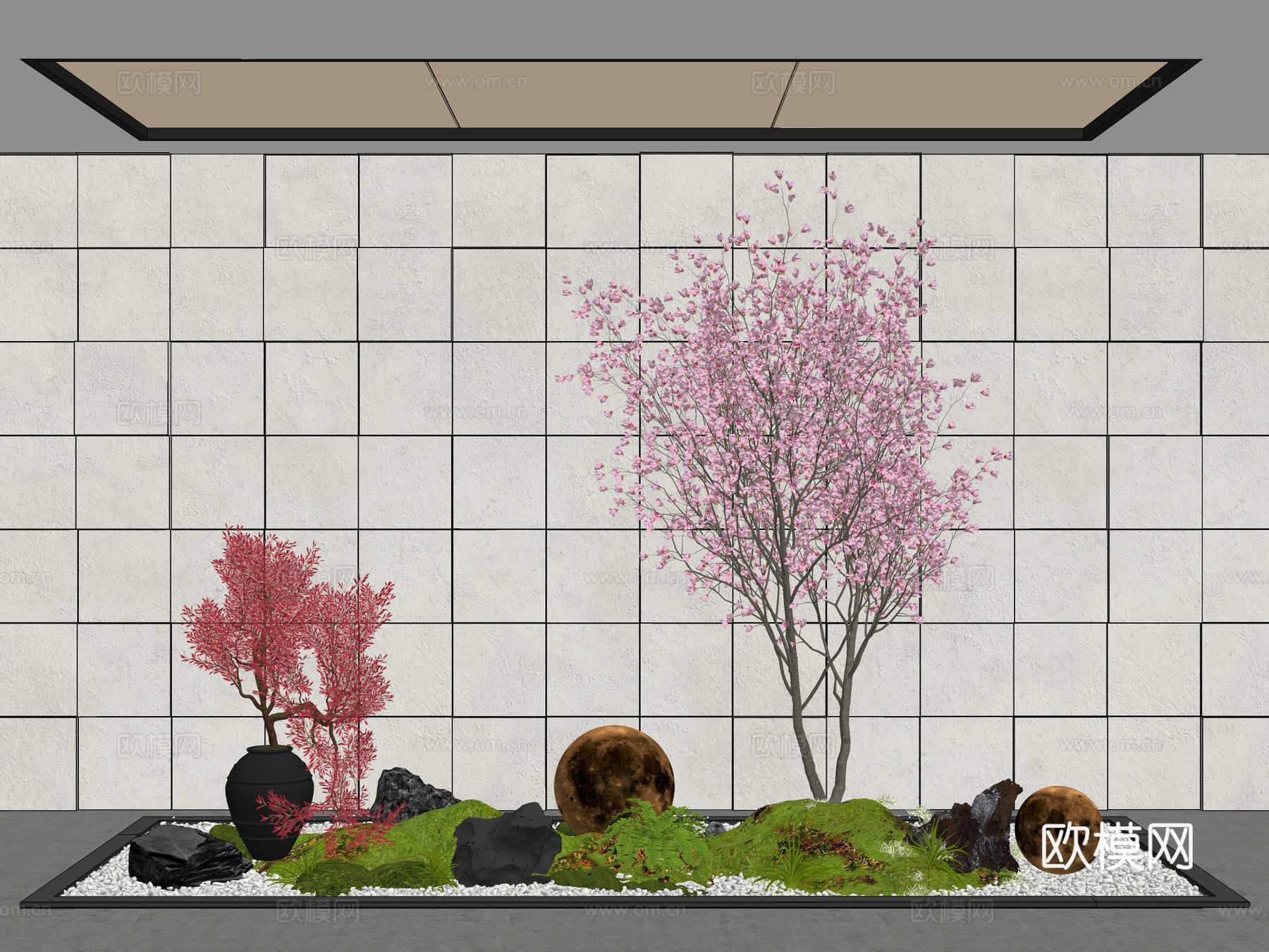 新中式景观小品 庭院造景 庭院小品 景观树 造型背景墙su模型