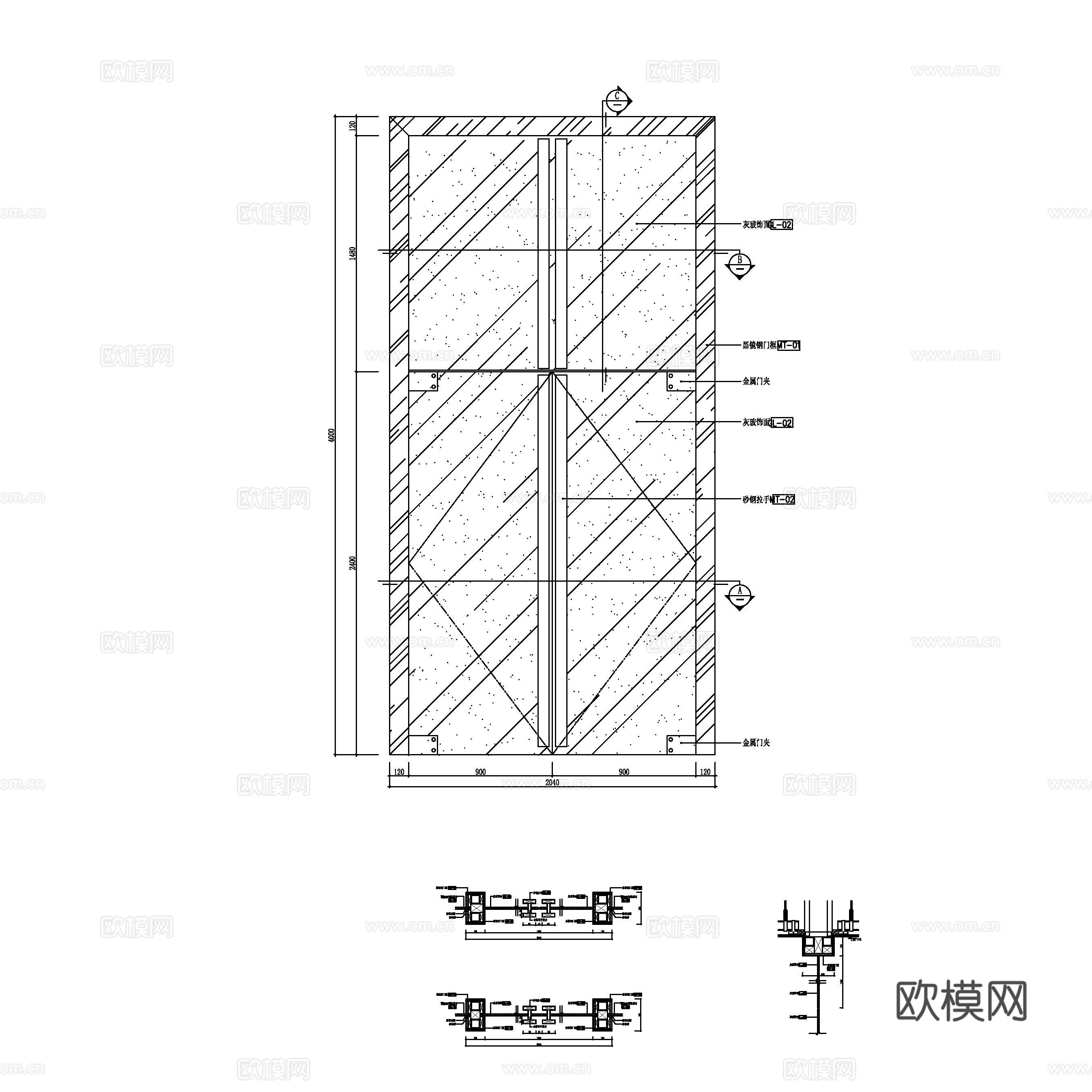 地弹簧玻璃门cad施工图