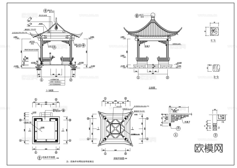觀(guān)景亭建筑施工圖cad施工圖下載