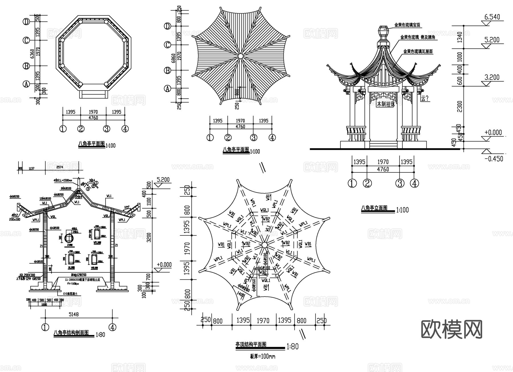 古建亭廊cad施工图