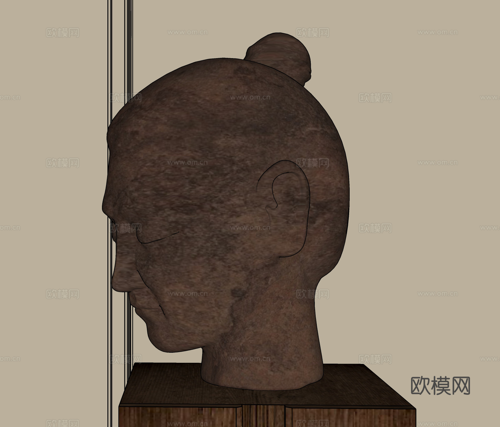 新中式人物头像雕塑su模型