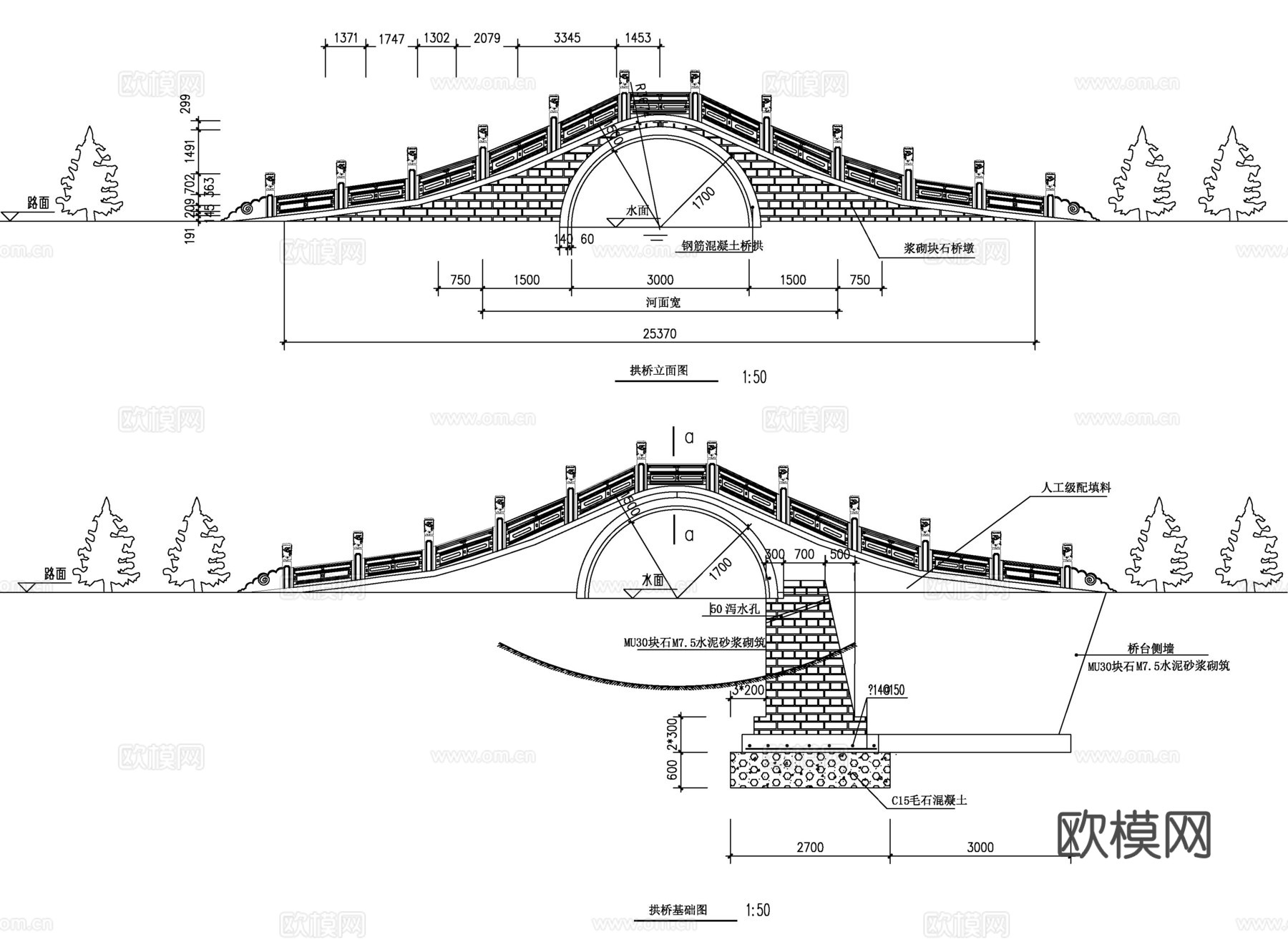 古典石桥建筑图cad施工图