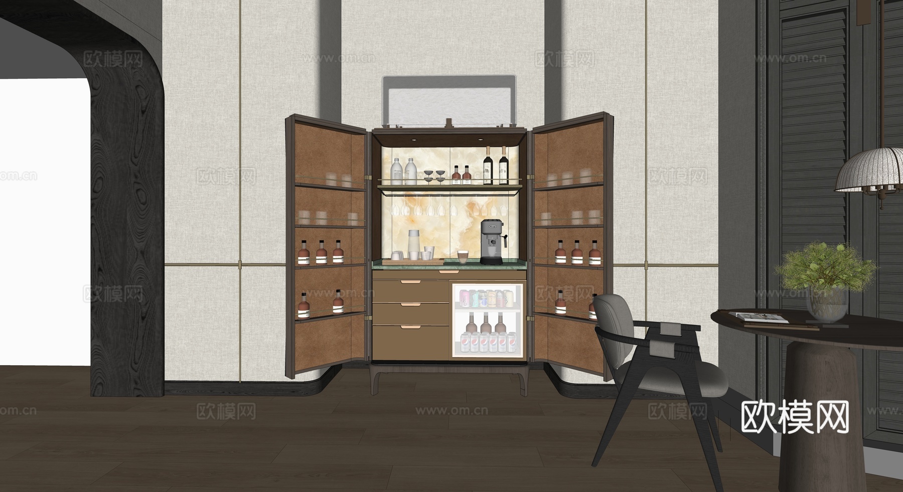 现代酒店迷你吧 轻奢酒柜 恒温酒柜 红酒柜 水吧柜su模型