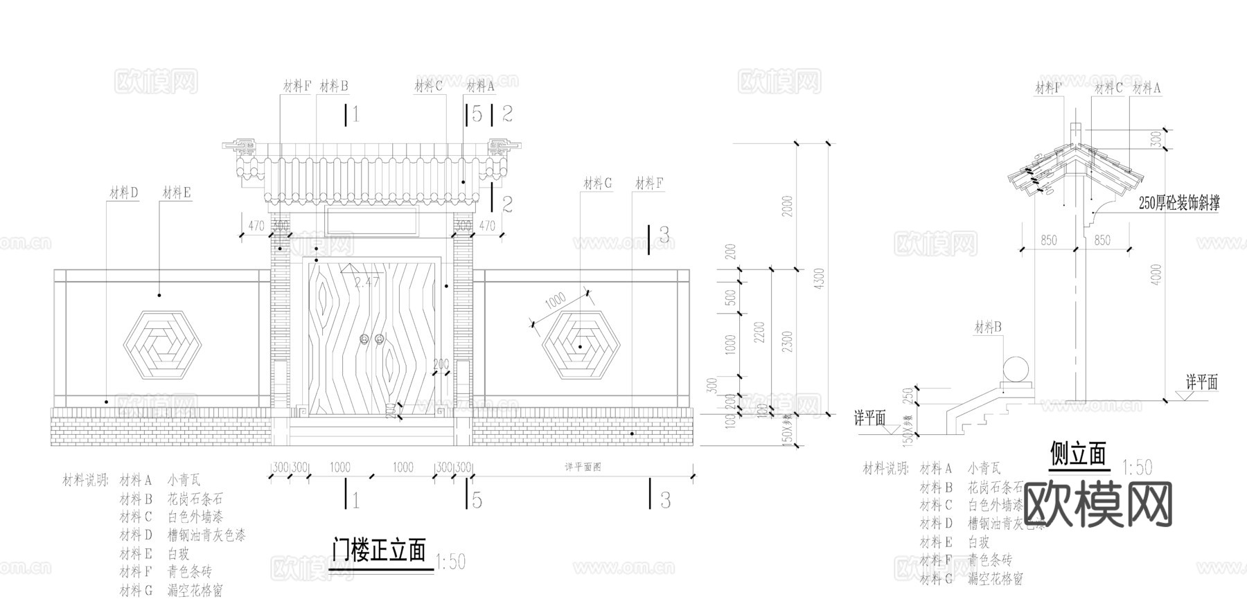 中式门楼节点详图cad施工图