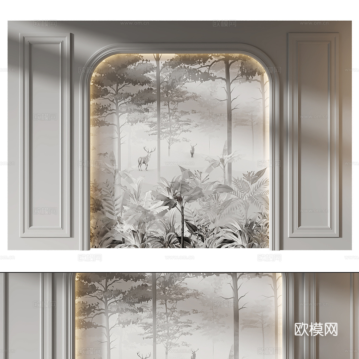 美式简约床头背景墙3d模型