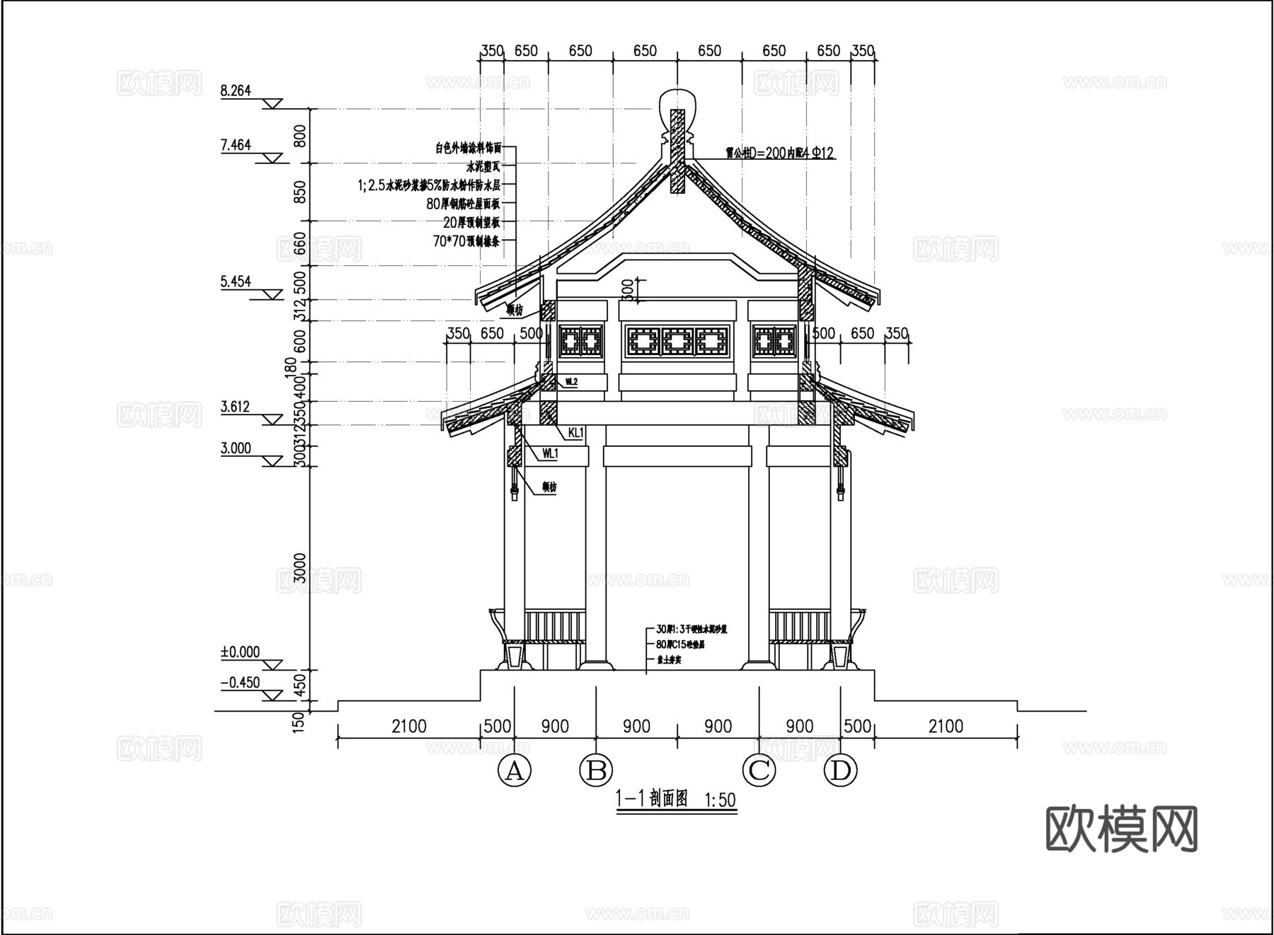 古建筑圆亭施工图cad施工图