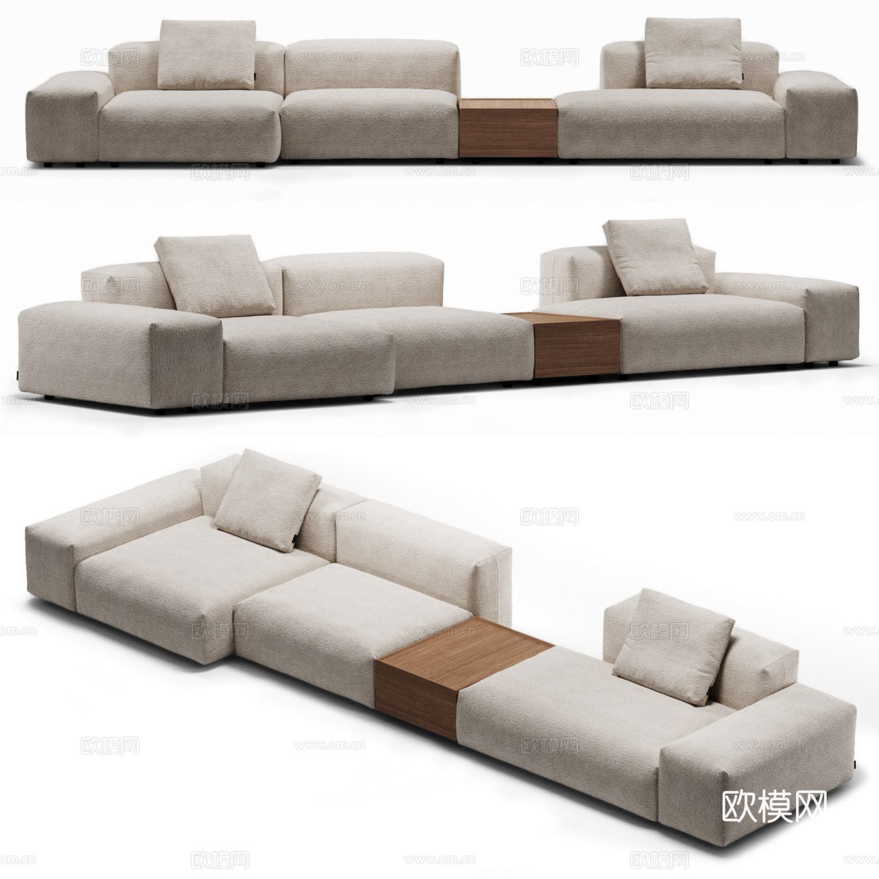 现代奶油风布艺组合休闲沙发3d模型