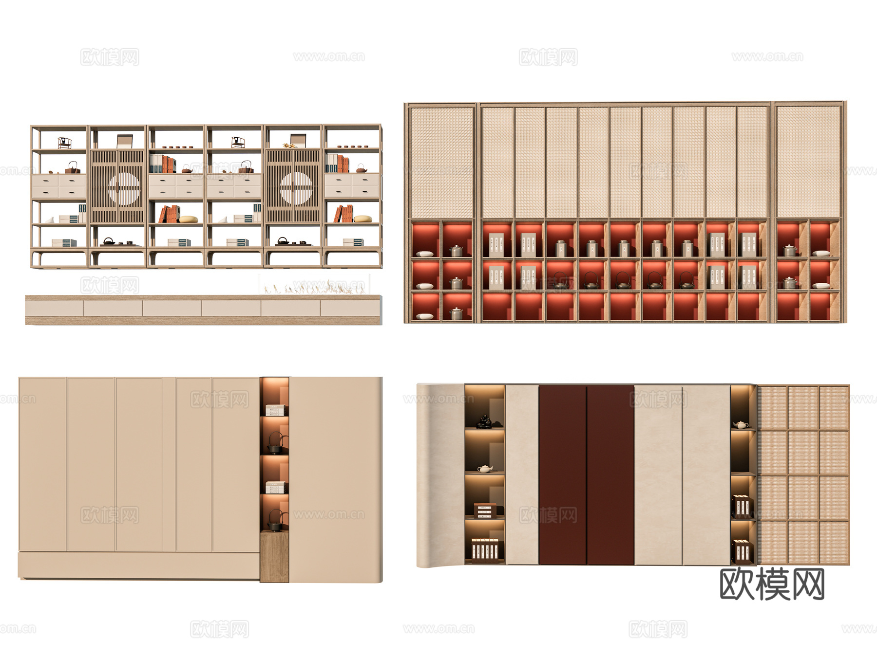 新中式中式茶柜 茶柜 背柜 茶室茶馆柜子 茶具 展架 博古架3d模型