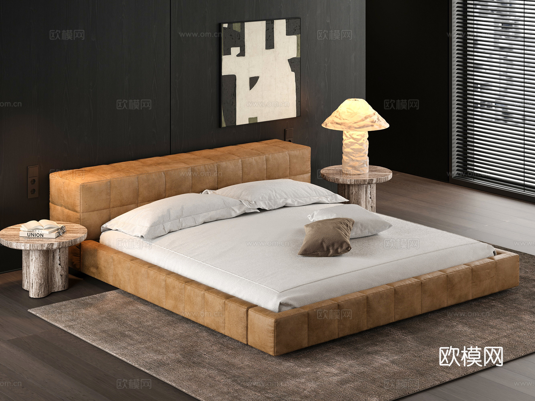 Squaring bed 现代双人床 皮革双人床 地台床su模型