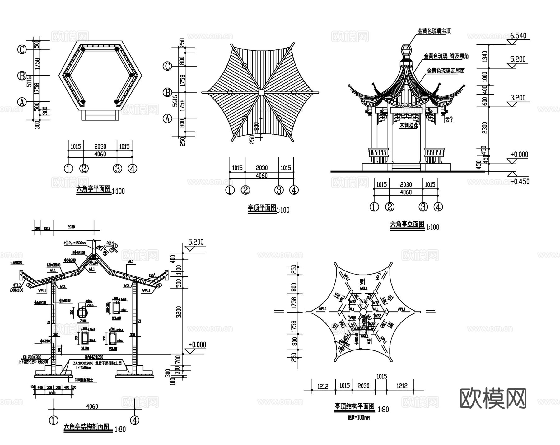 古建亭廊cad施工图