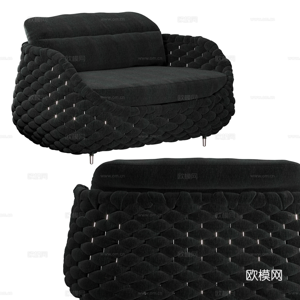 现代意式布艺藤编沙发椅3d模型