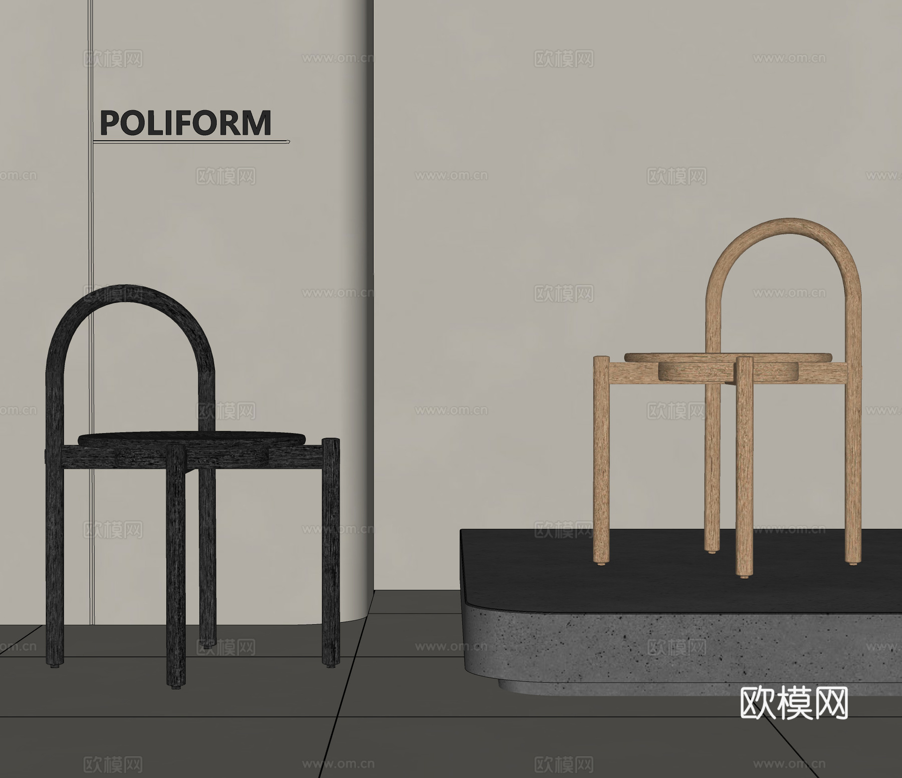 Poliform现代单椅 餐椅 原木单椅su模型