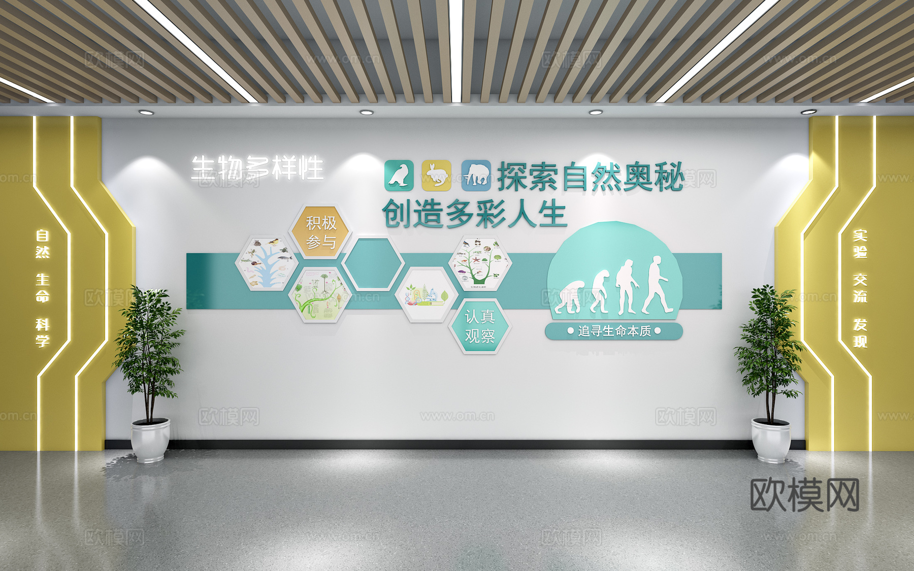 生物实验文化墙生物实验室墙饰实验室背景墙3d模型