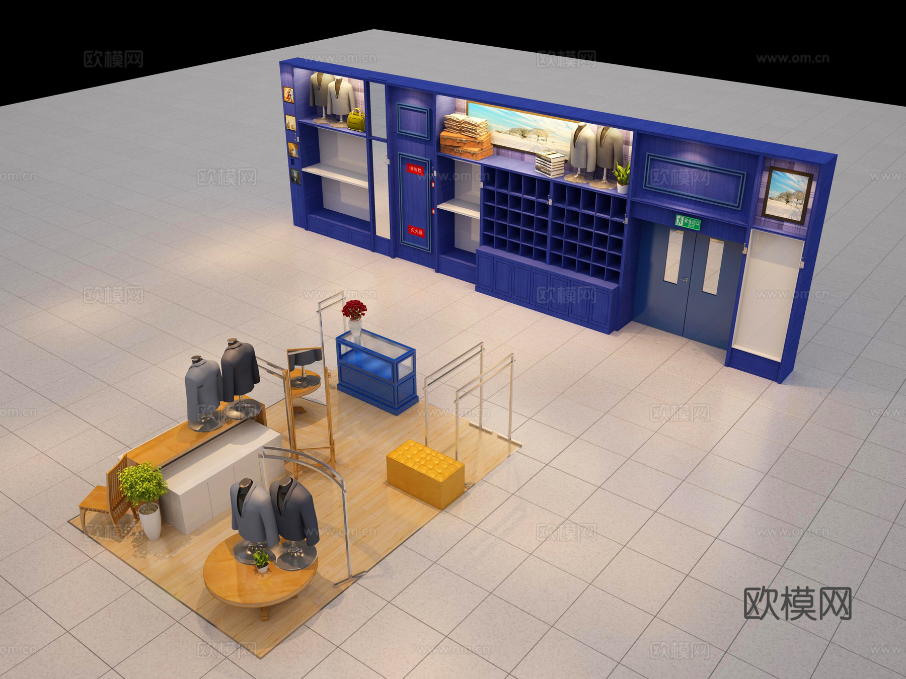 英纶风服务训陈列美陈服装店衣柜展柜3d模型