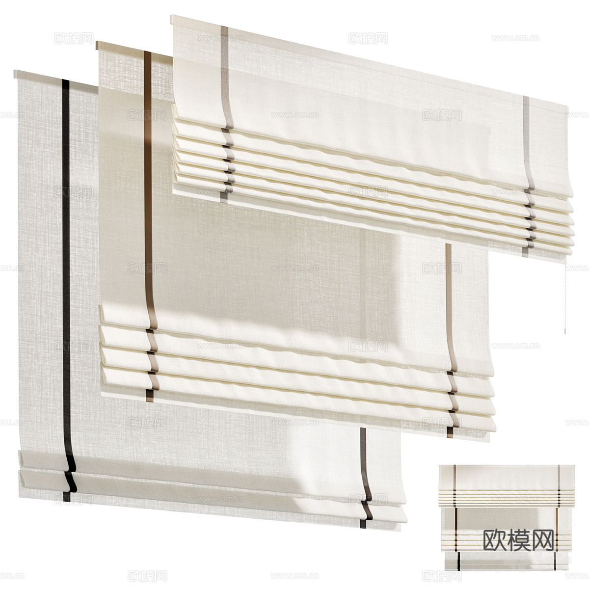 新中式布艺罗马帘3d模型