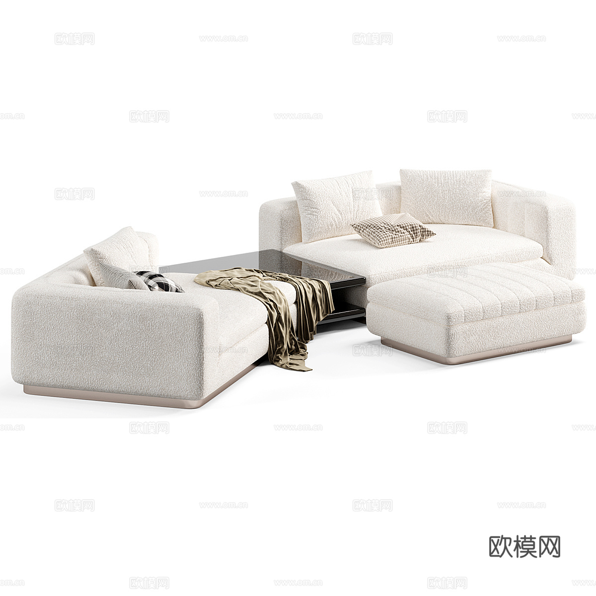 现代意式布艺组合休闲沙发3d模型