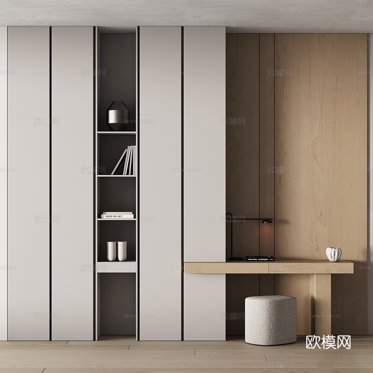 现代极简书柜 书桌椅3d模型