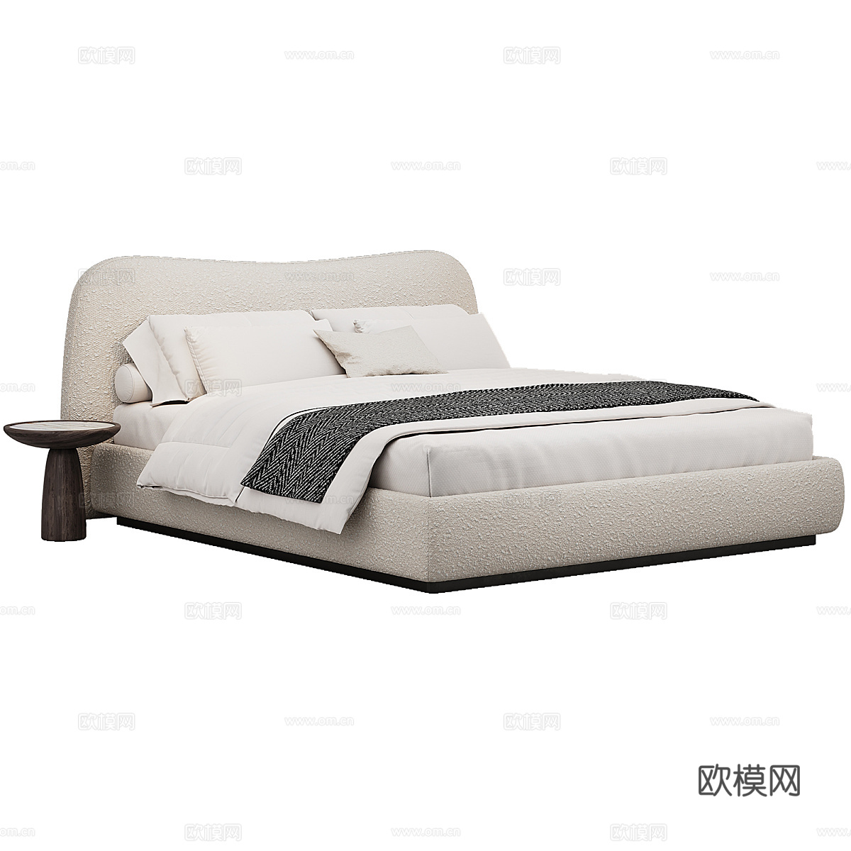 现代意式奶油风 Aurore 布艺双人床3d模型