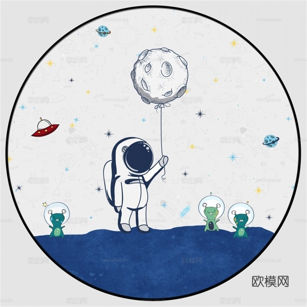 新中式圆形儿童房装饰画壁画