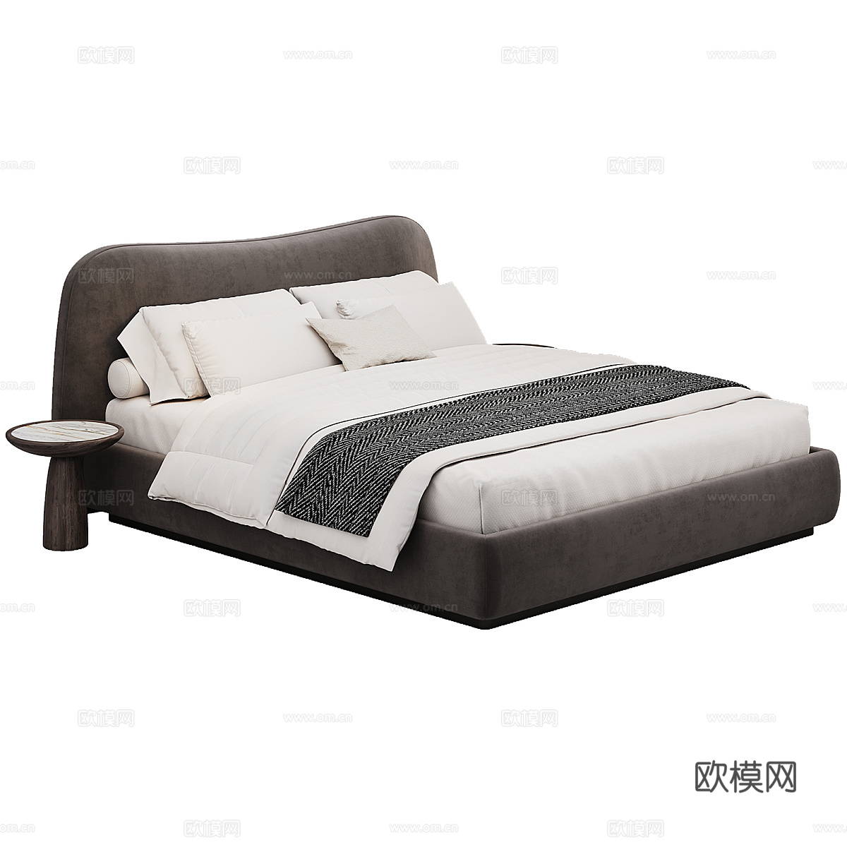 现代意式奶油风 Aurore 布艺双人床3d模型