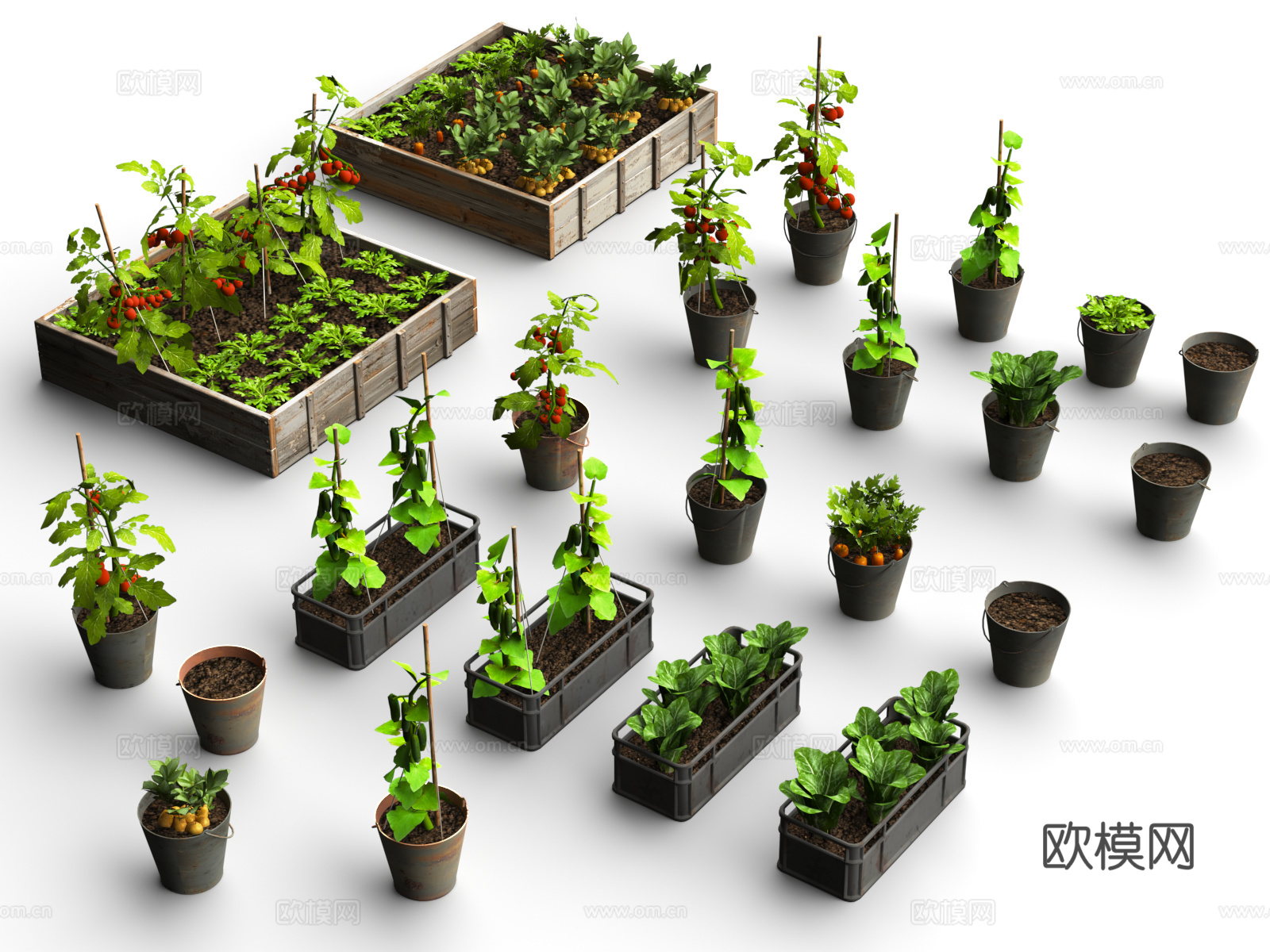 绿色植物  贫民区建筑  废土风格 绿色盆栽 未来末日风格3d模型