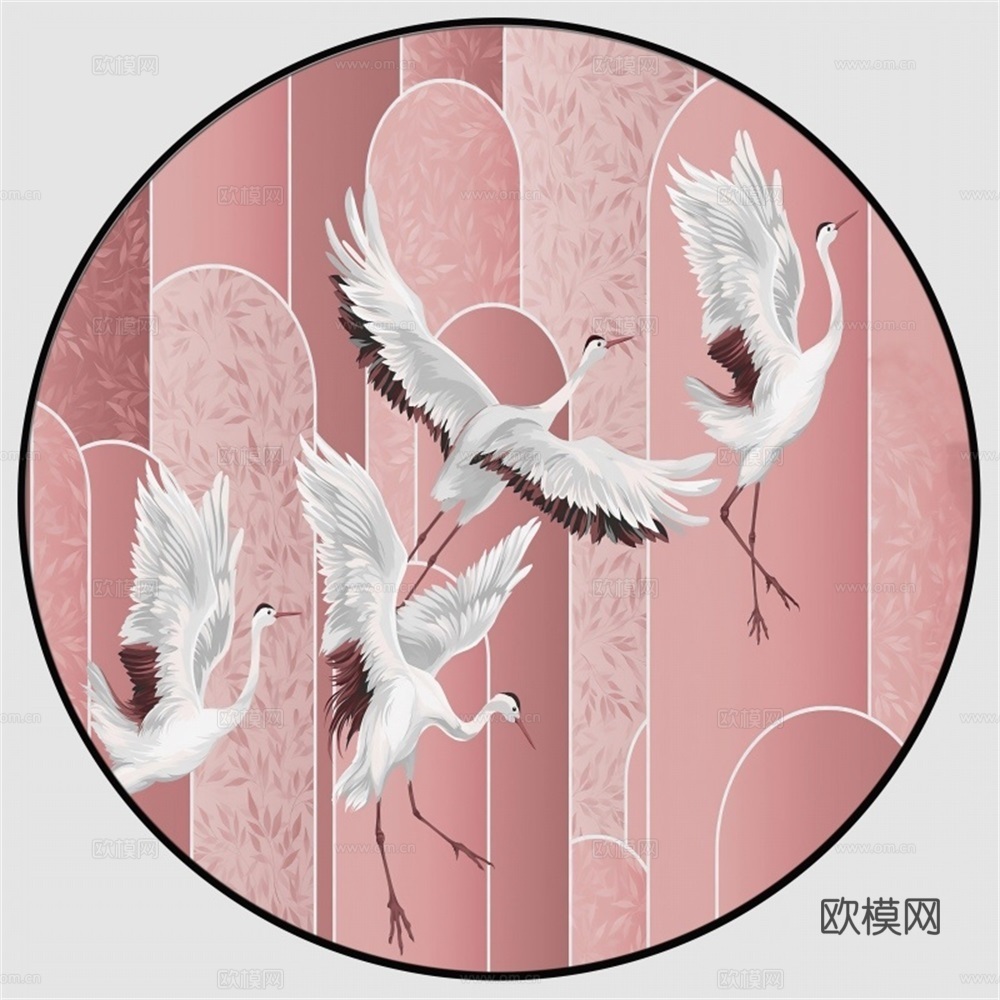 新中式圆形仙鹤装饰画壁画