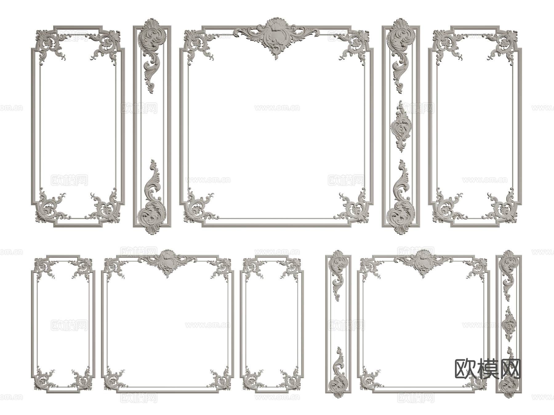 法式石膏线条 PU线条 雕花线条 线条背景墙su模型下载（渲染图1）