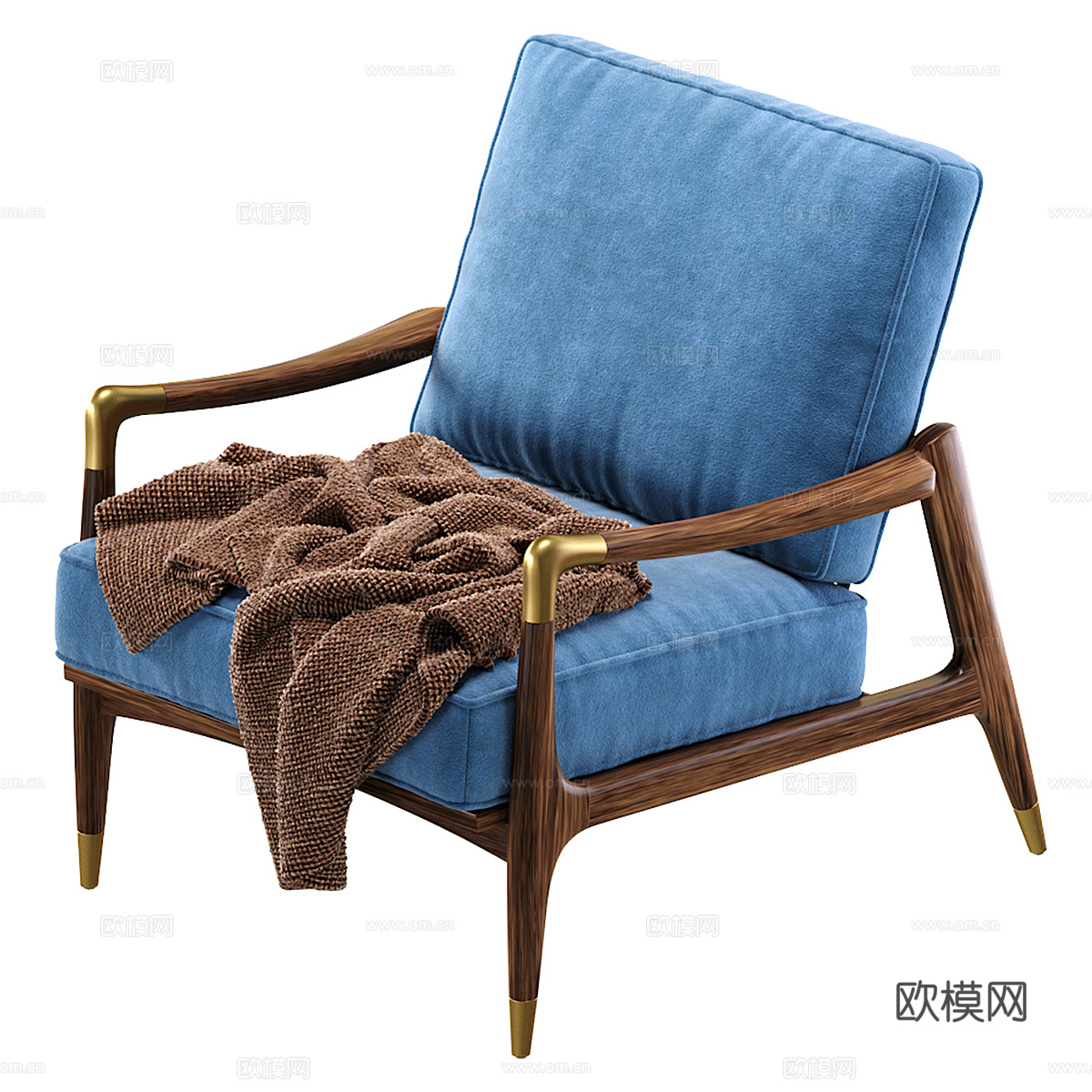 新中式轻奢布艺木质扶手椅3d模型