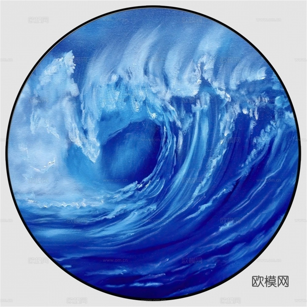 新中式圆形海浪装饰画壁画