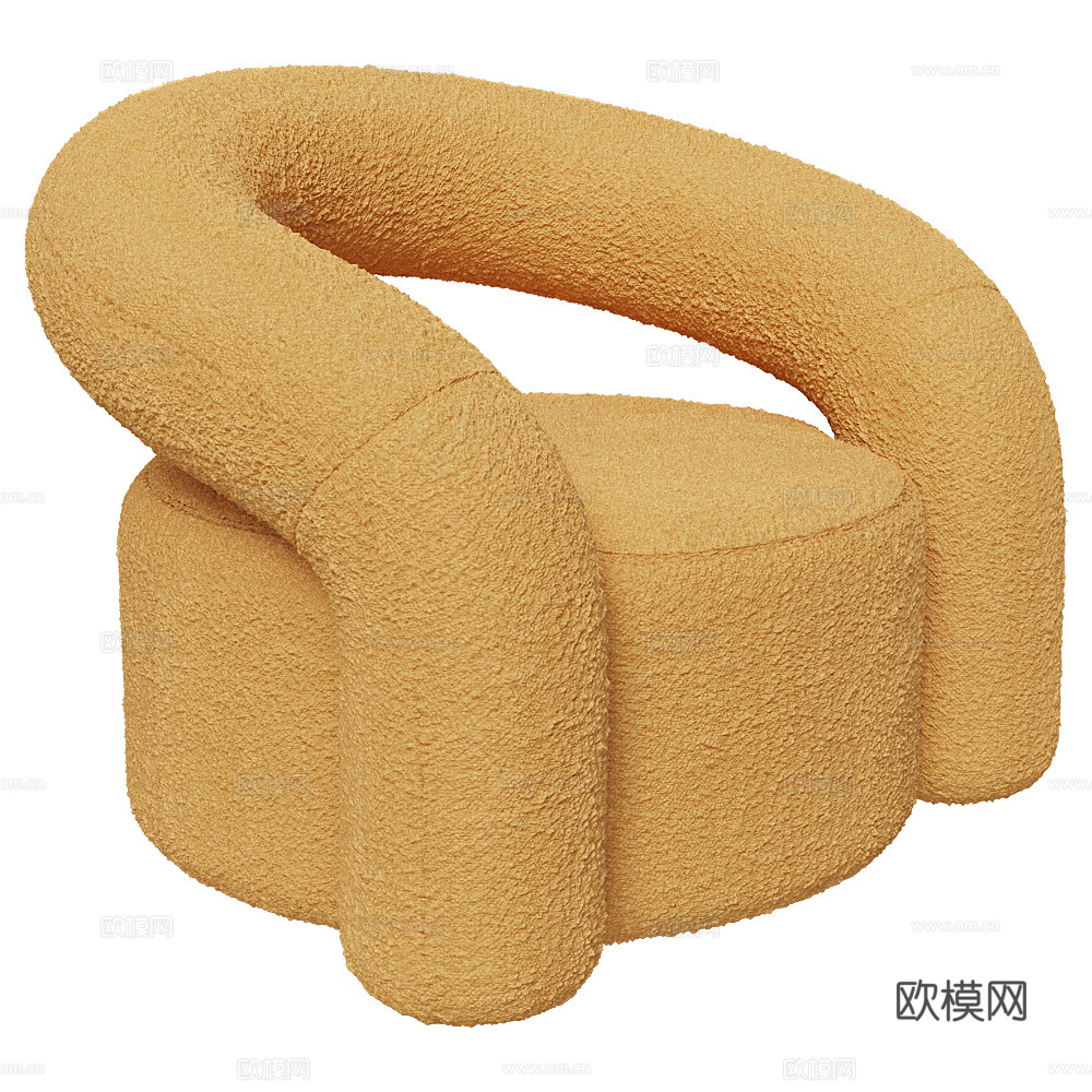 现代意式奶油风布艺扶手椅3d模型