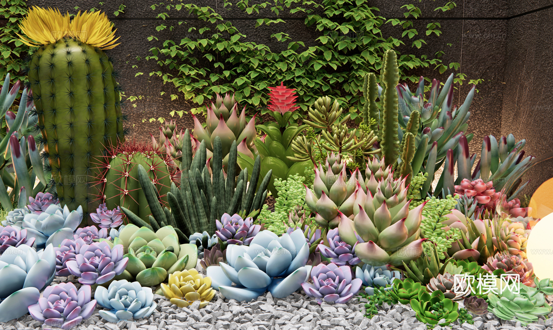 现代多肉植物 植物组合 花草 庭院小品 植物堆 花境 藤蔓3d模型