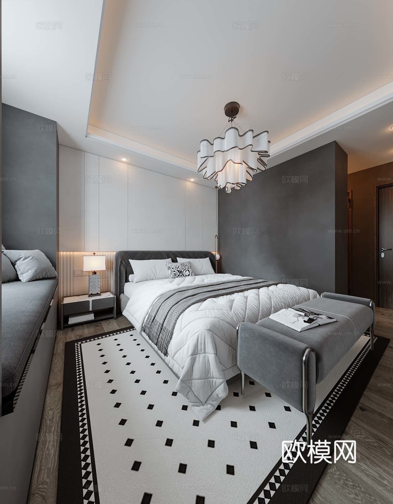 法式卧室免费3d模型下载（渲染图2）