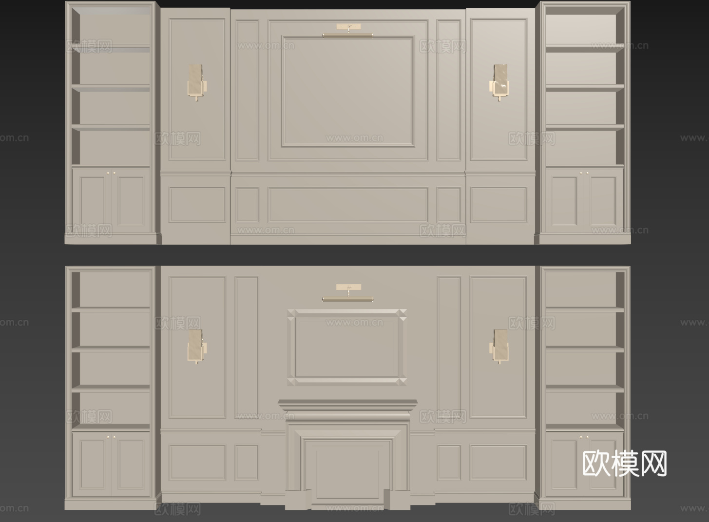 欧式背景墙 床头背景墙 电视背景墙 雕花线条su模型下载（渲染图2）