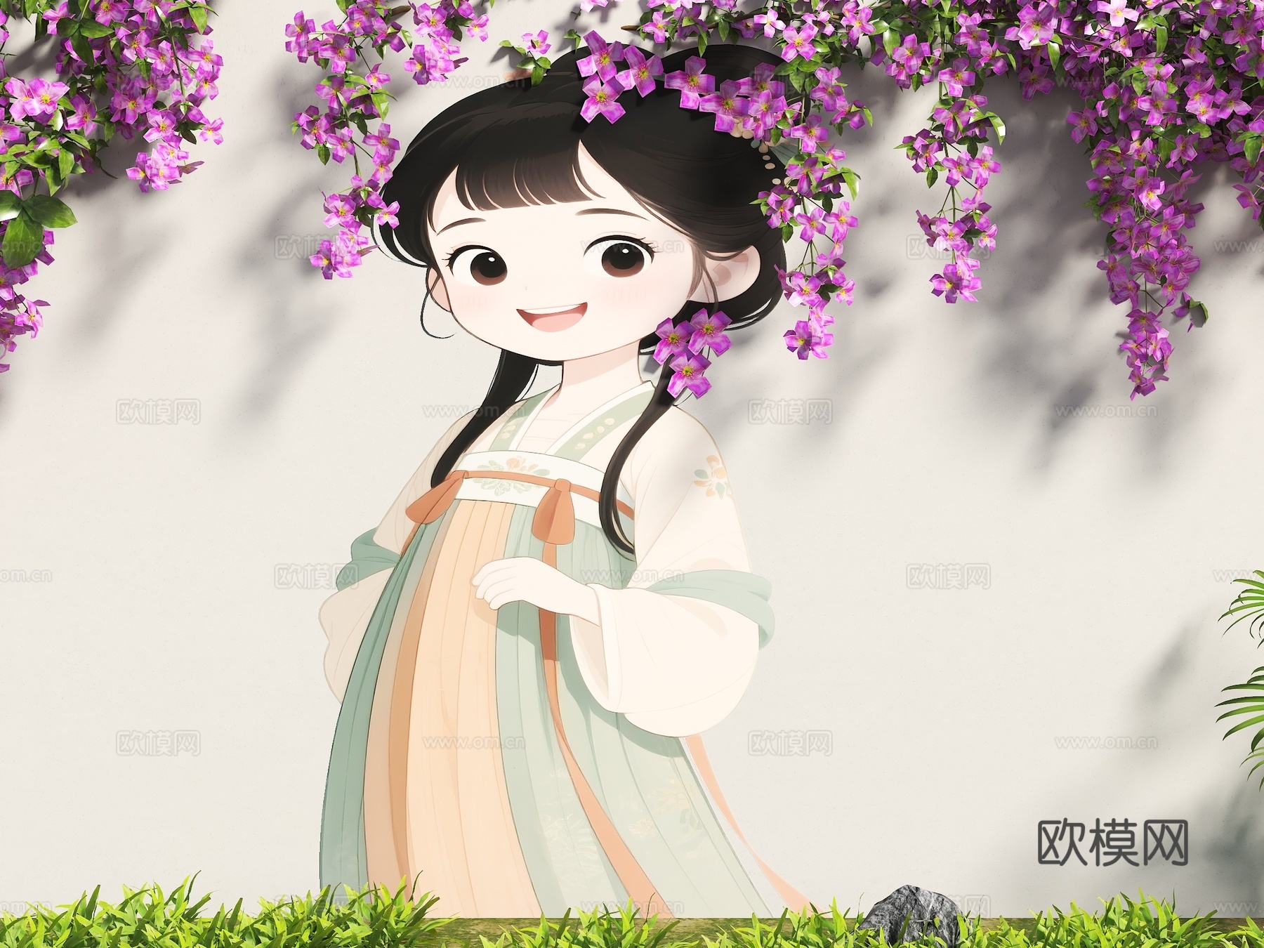 网红打卡墙 治愈少女围墙 美陈花朵围墙 植物花卉 藤爬植物花su模型