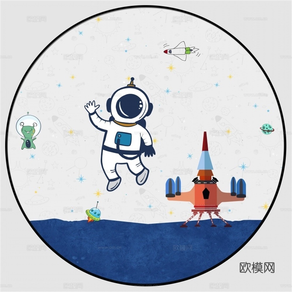 新中式圆形儿童房装饰画壁画