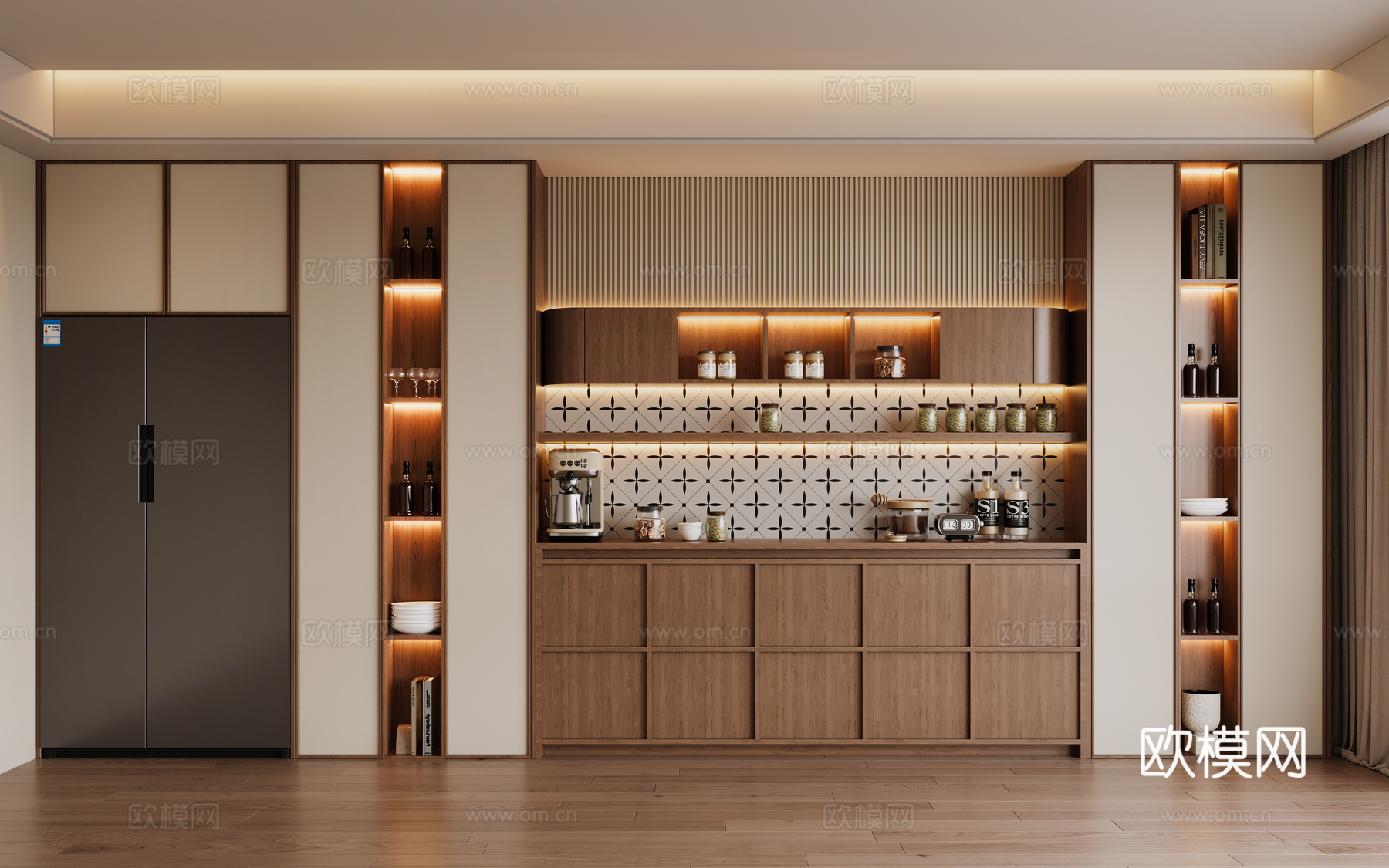 中古风餐边柜3d模型下载