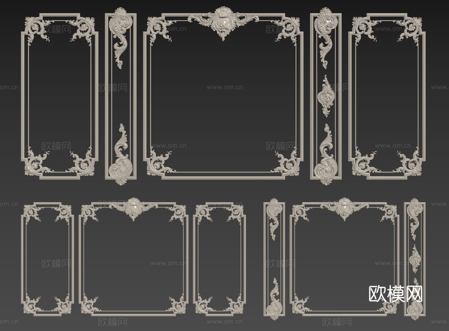 法式石膏线条 PU线条 雕花线条 线条背景墙su模型下载（渲染图2）