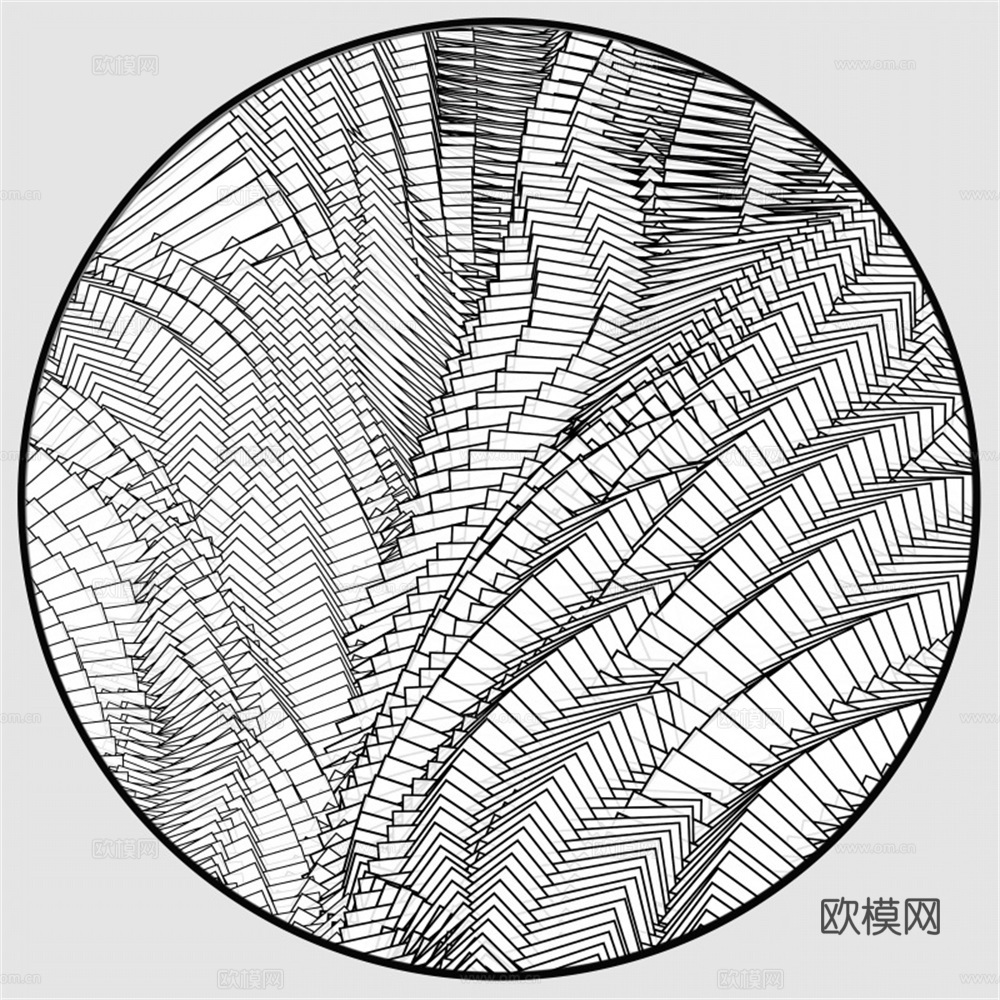 新中式圆形抽象线条山水装饰画壁画