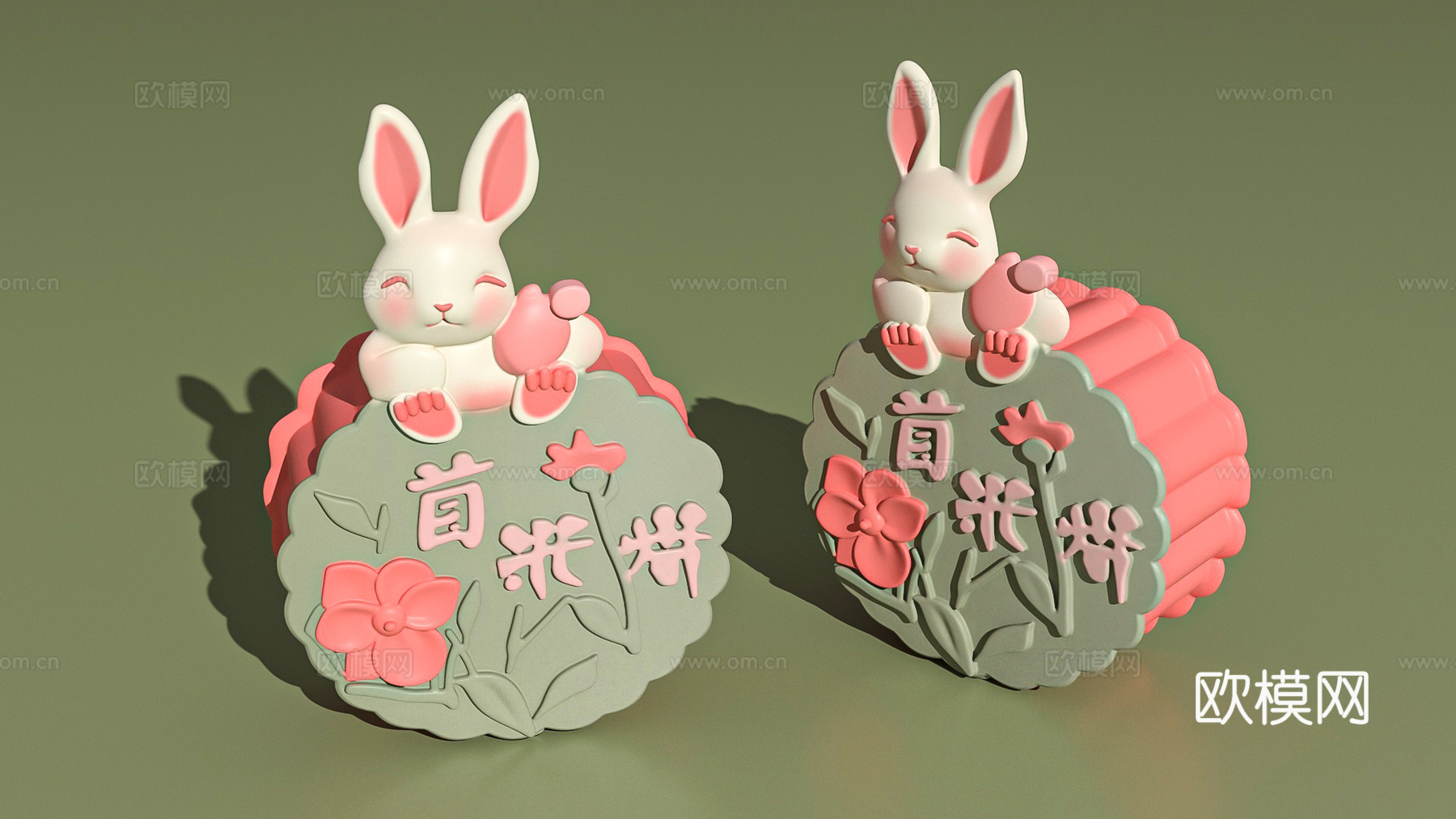 月饼中秋节礼品兔子点心盲盒手办艺术装置3d模型