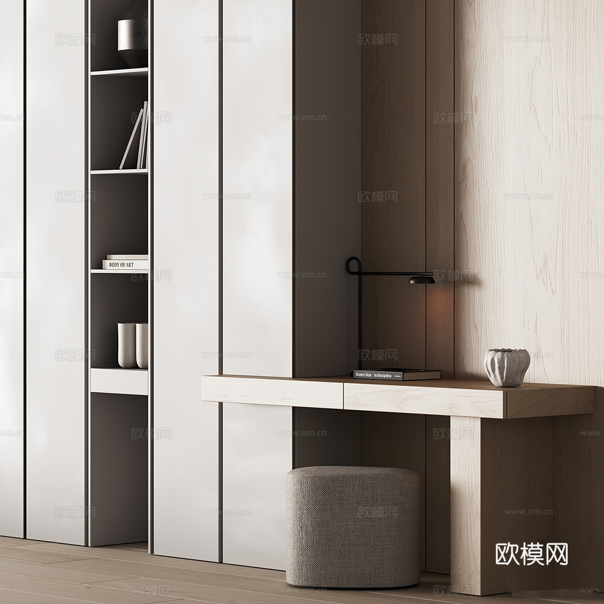 现代极简书柜 书桌椅3d模型