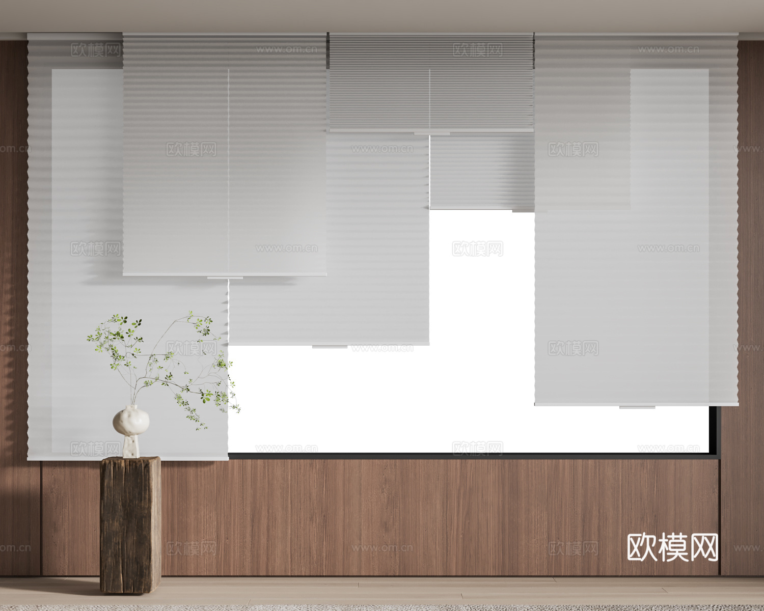 新中式窗帘 香格里拉帘 折帘3d模型