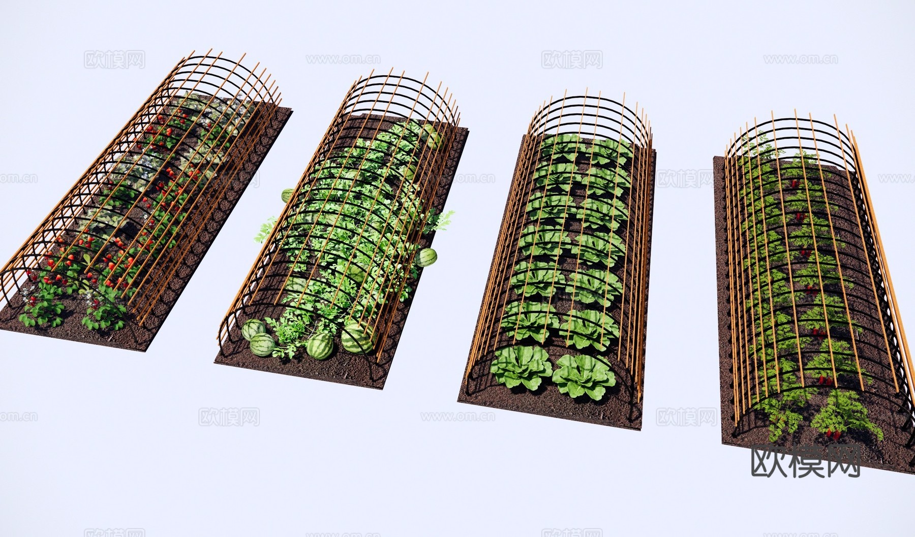 现代乡村庭院 蔬菜种植基地菜园 大棚蔬菜种植 农作物种植菜地su模型