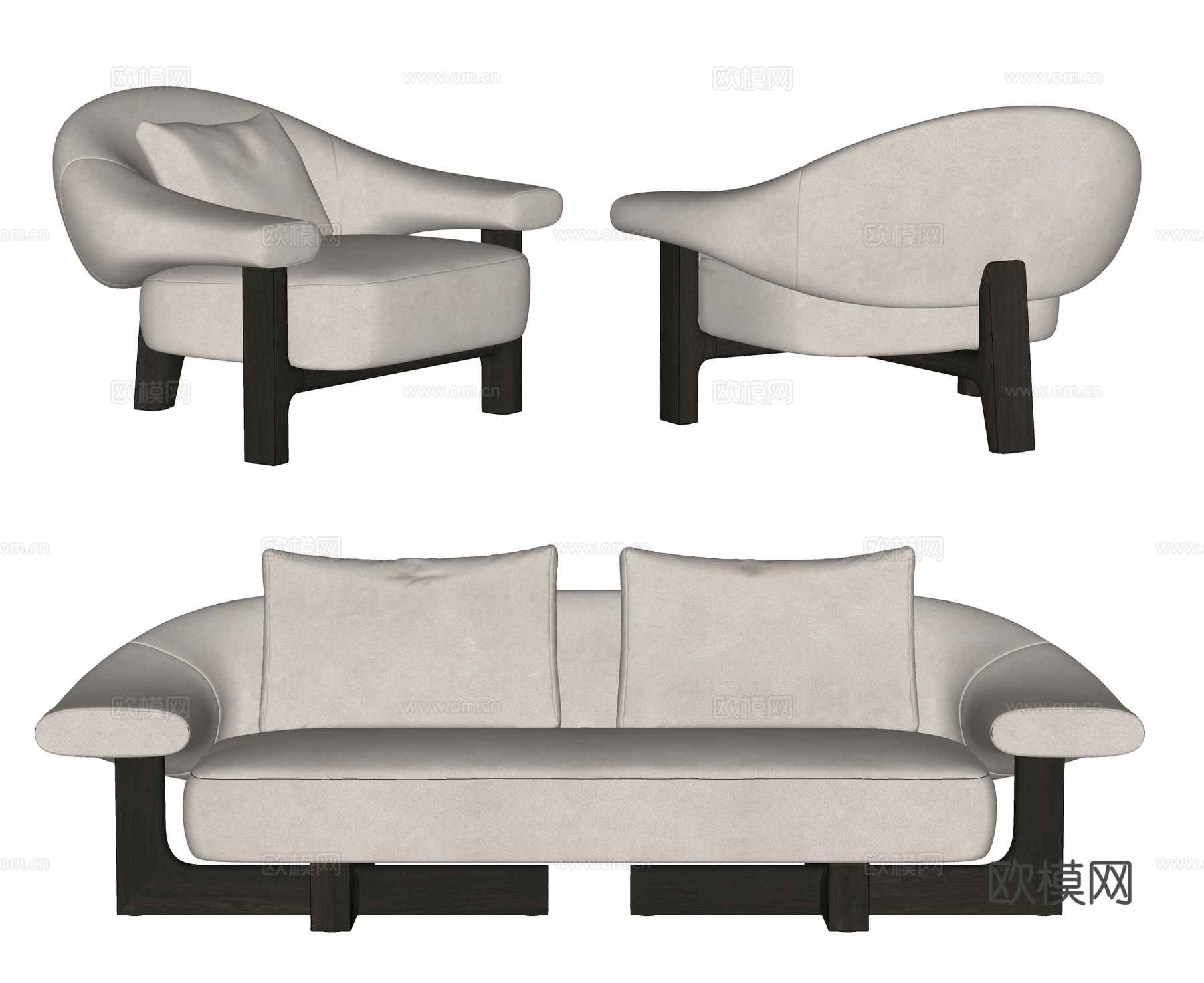 poliform Owen Armchair沙发椅 双人沙发su模型