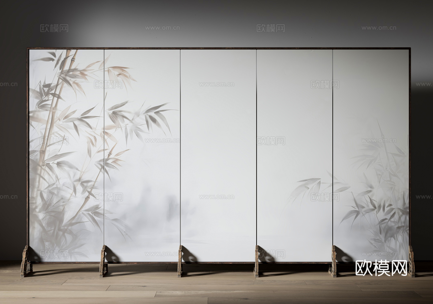 新中式屏风隔断 竹子壁画屏风3d模型