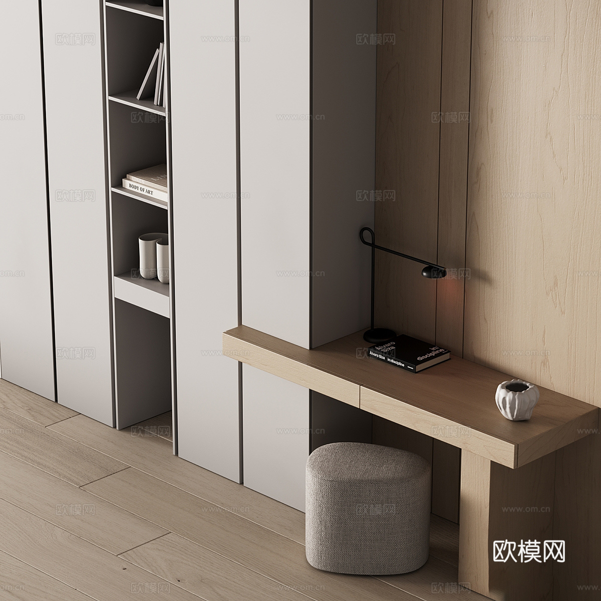 现代极简书柜 书桌椅3d模型