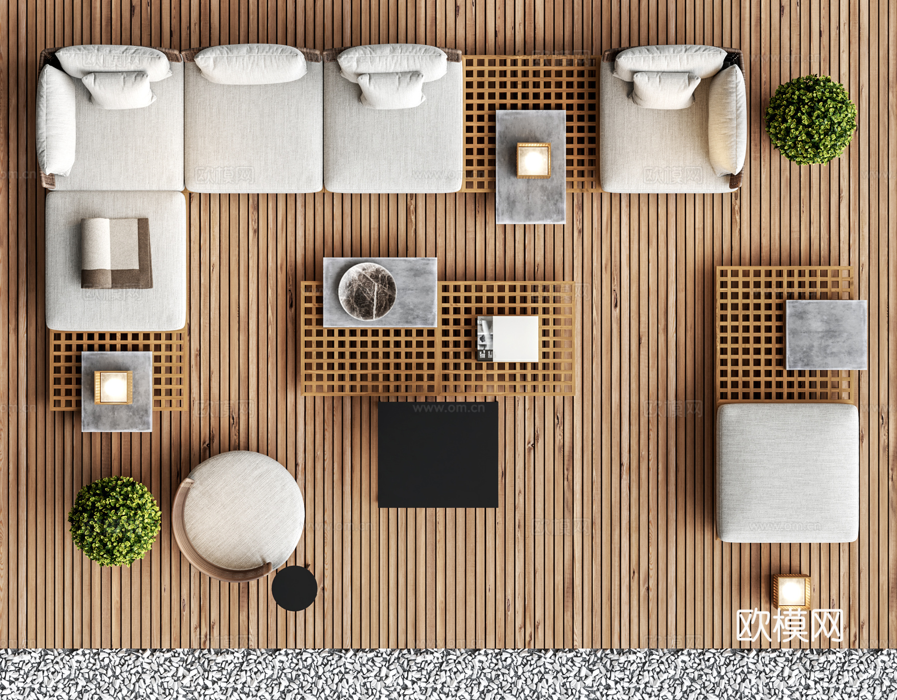 MINOTTI 户外沙发茶几组合 户外沙发 户外单人沙发 盆3d模型