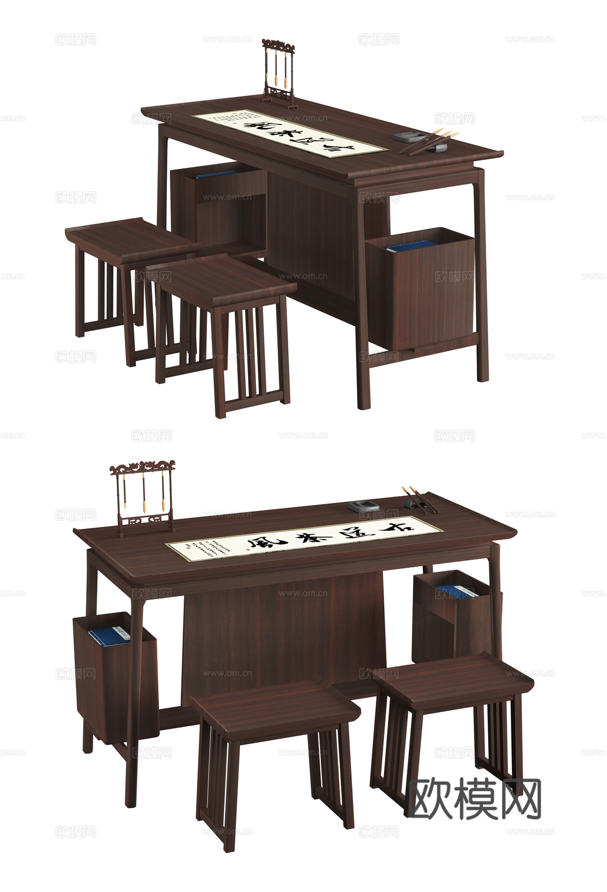 书法桌椅 学校书法室桌椅 书桌椅3d模型