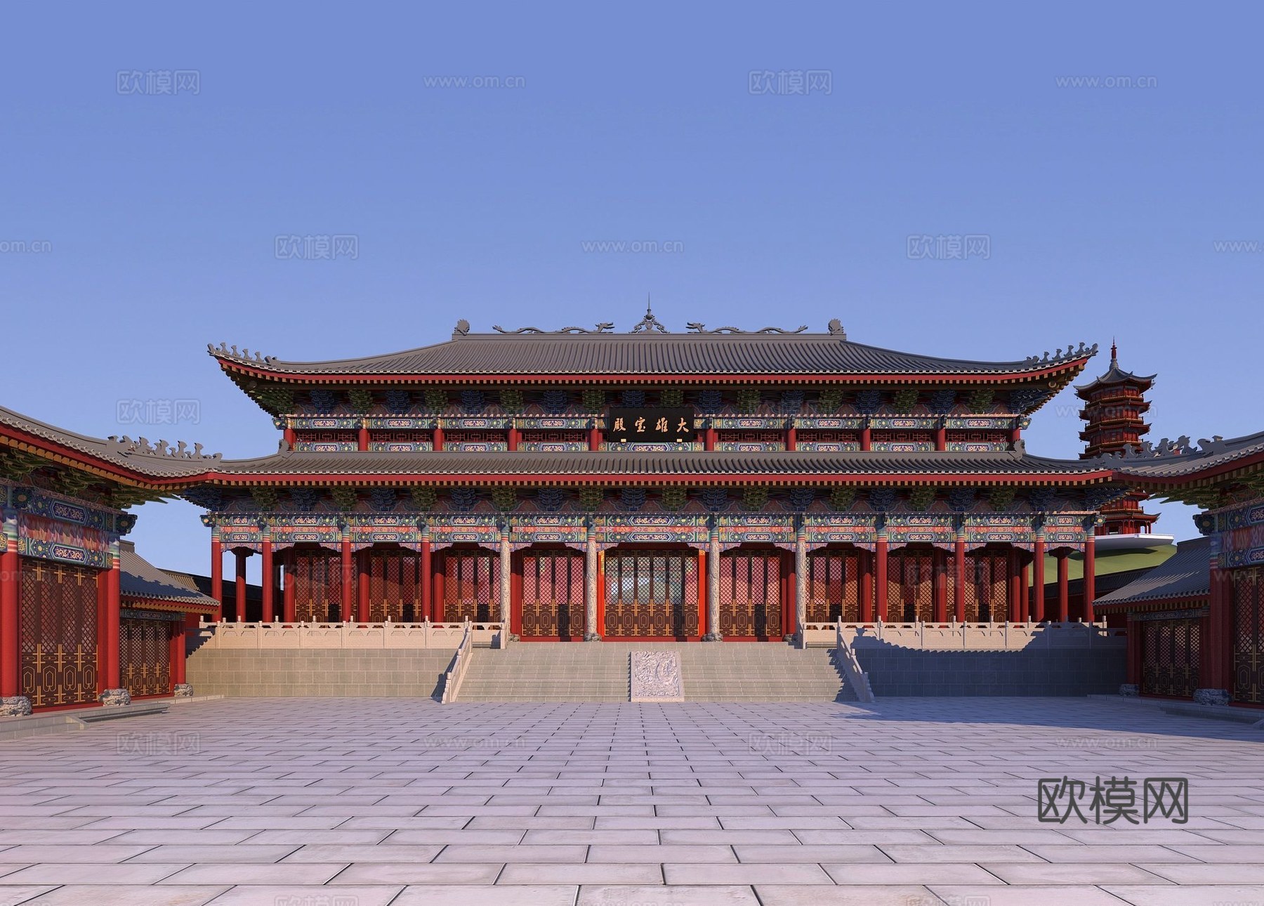 中式寺庙主殿厢房大雄宝殿3d模型
