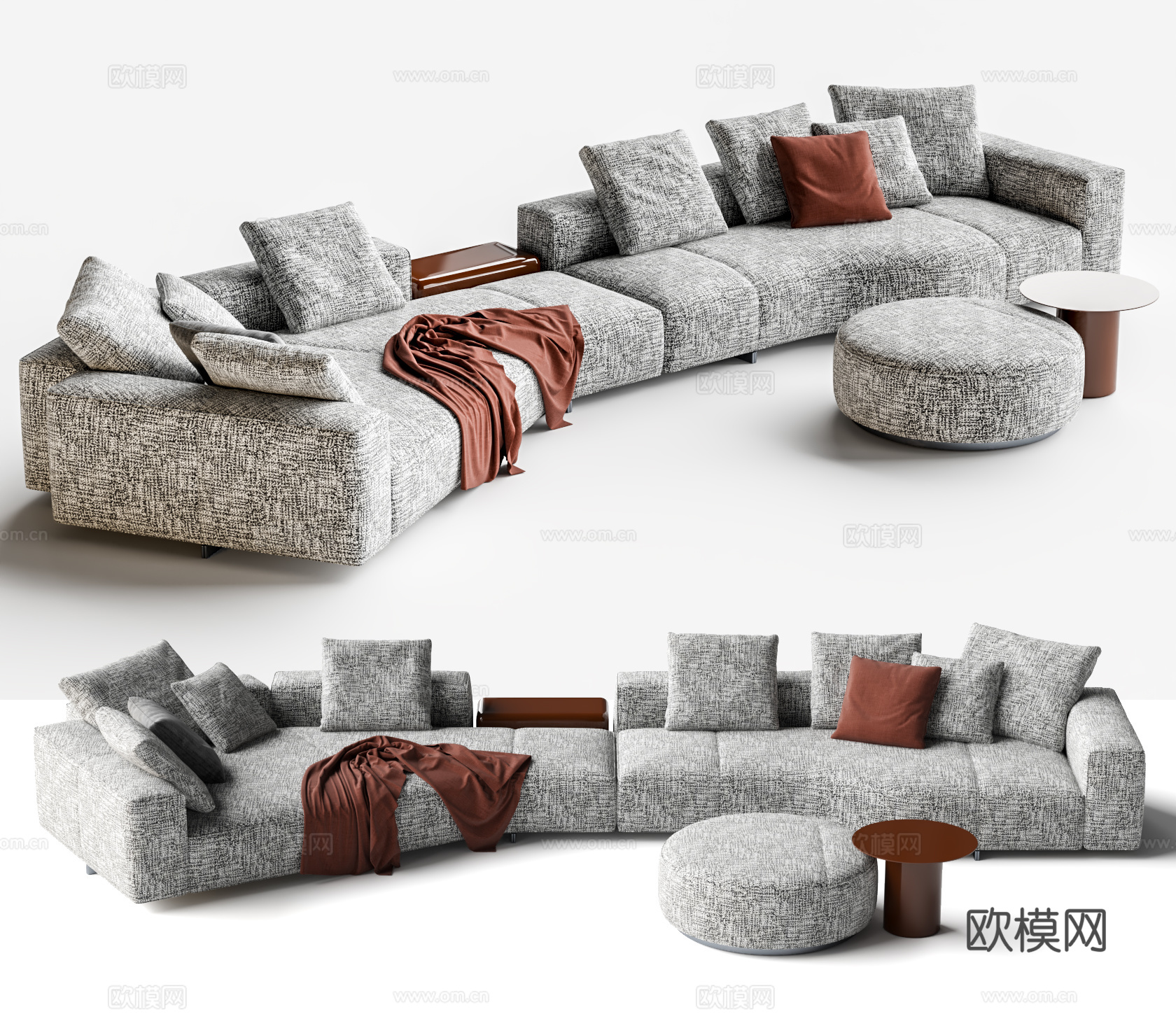 Minotti Yves中古沙发 多人沙发 弧形沙发su模型